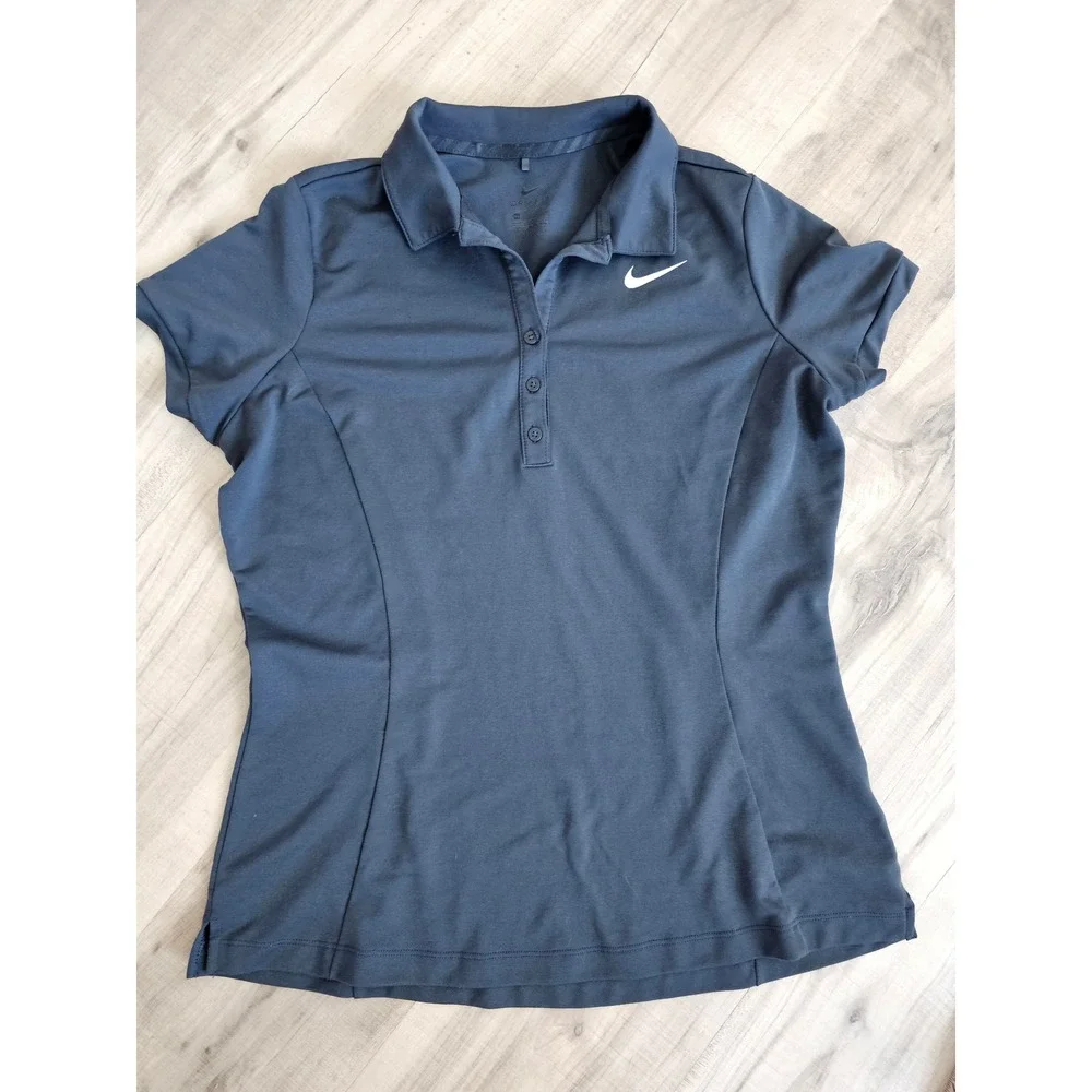 Nike Dri-FIT Womens Polo Shirt XL Gray Short Sleeve Golf Tennis Activewear Top